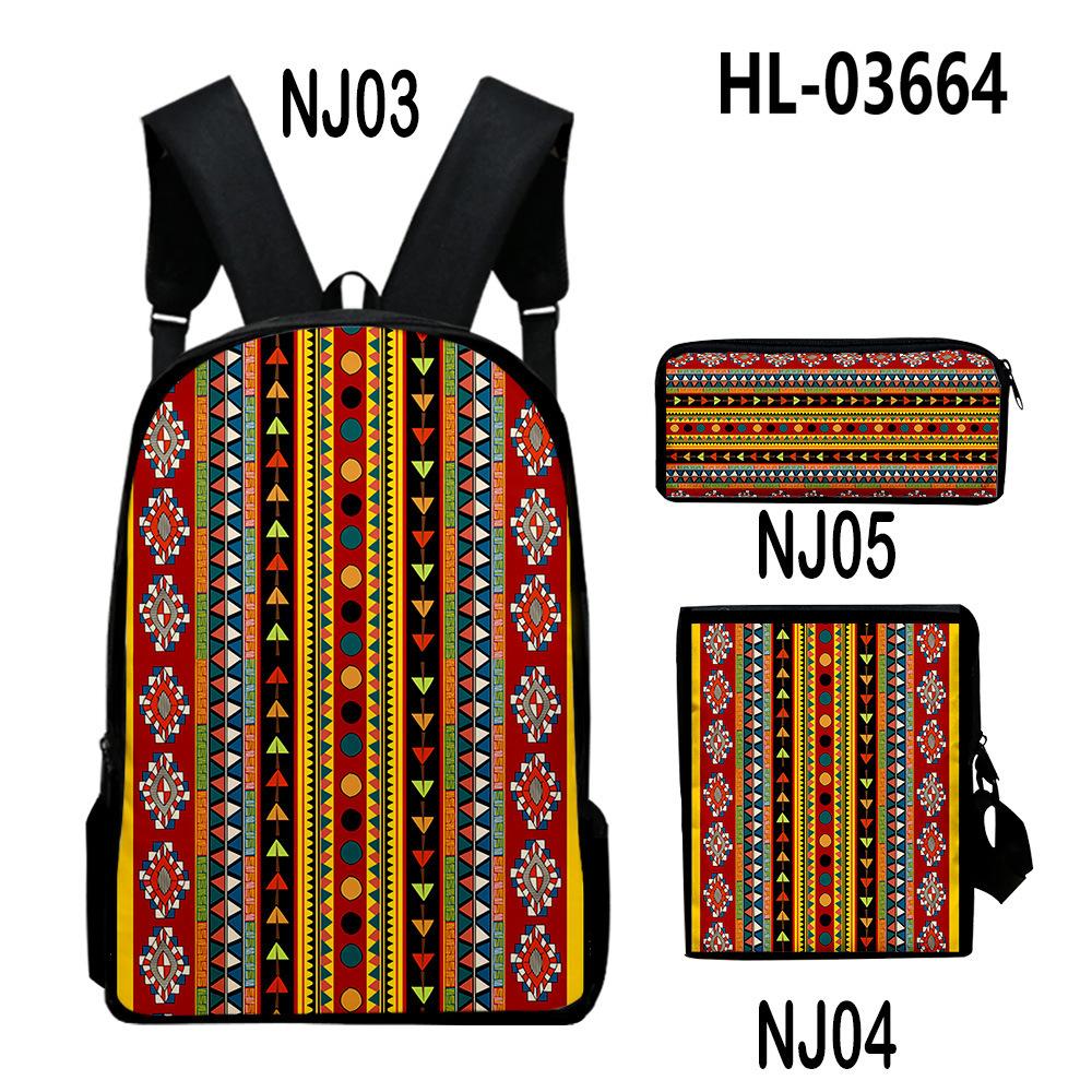 Classic Novelty Cool Ethnic Style 3D Print 3pcs/Set Pupil School Bags Laptop Daypack Backpack Inclined Shoulder Bag Pencil Case