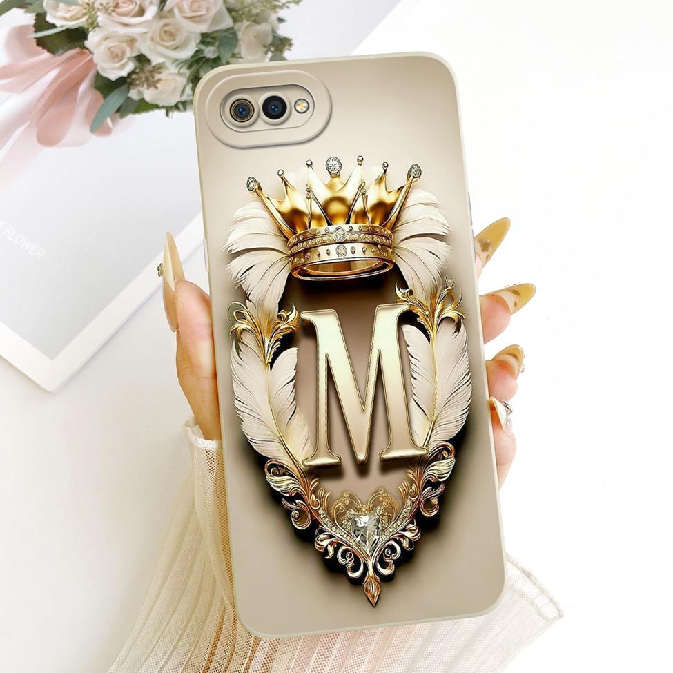 For Realme C2 Case Cover Luxury A-Z Letters Fashion Crown 2D Painted Silicone Casing For Realme RMX1941 RMX1945 RMX1943