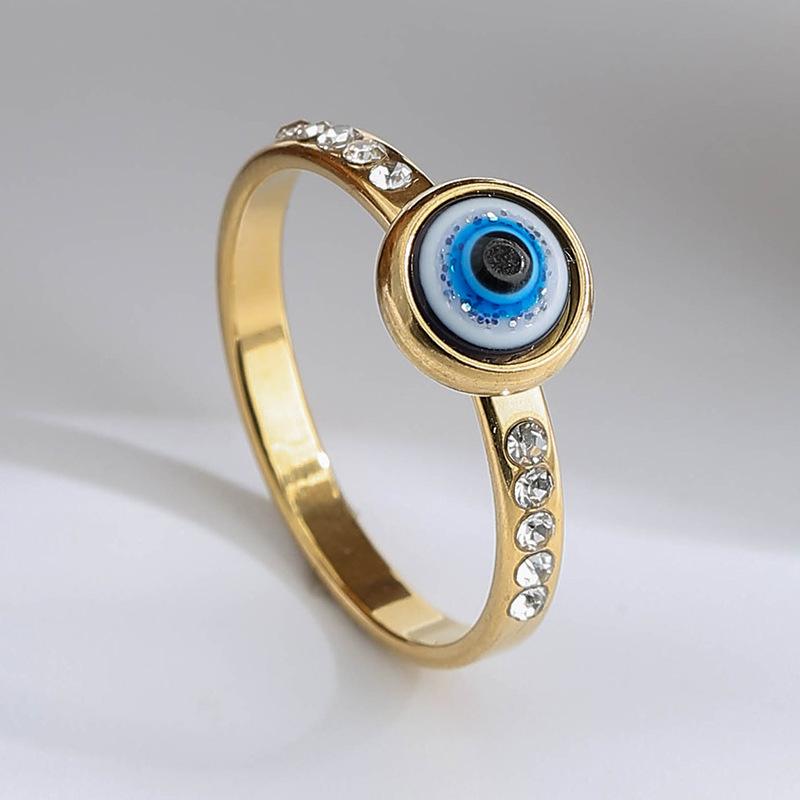 Evil Eye Ring for Women Men, Stainless Steel CZ Paved Band, Turkish Blue Eye Protection Jewelry Gift 5