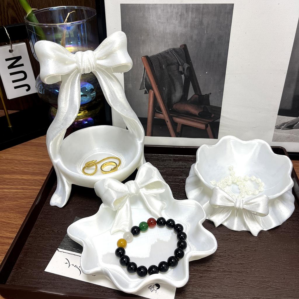 Cute Bowknot Shaped Jewelry Organizer Home Desktop Storage Tray Decor Display Holder for Ring Earrings Living Room Bedroom Decor