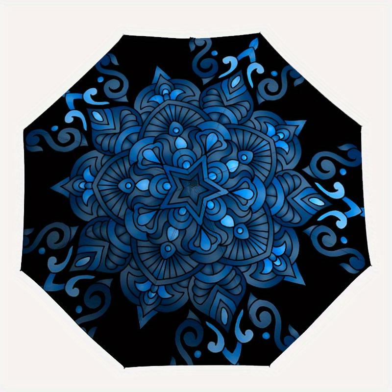 

1pc Blue Mandala Pattern Automatic Open/close Folding Umbrella, Compact Portable Travel Umbrella, Perfect Birthday/Christmas, Cute Umbrella,