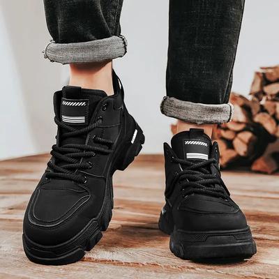2026 Spring Autumn Outdoor Lace Up Men High Top Anti Slip Work Boots Korean New Durable Height Increasing All Match Casual Shoes