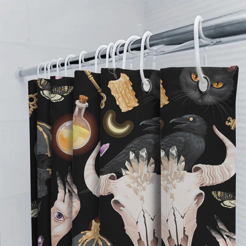 Black Gothic Witch Decor Shower Curtain Halloween Decoration 3D Printing Printed for Bathroom