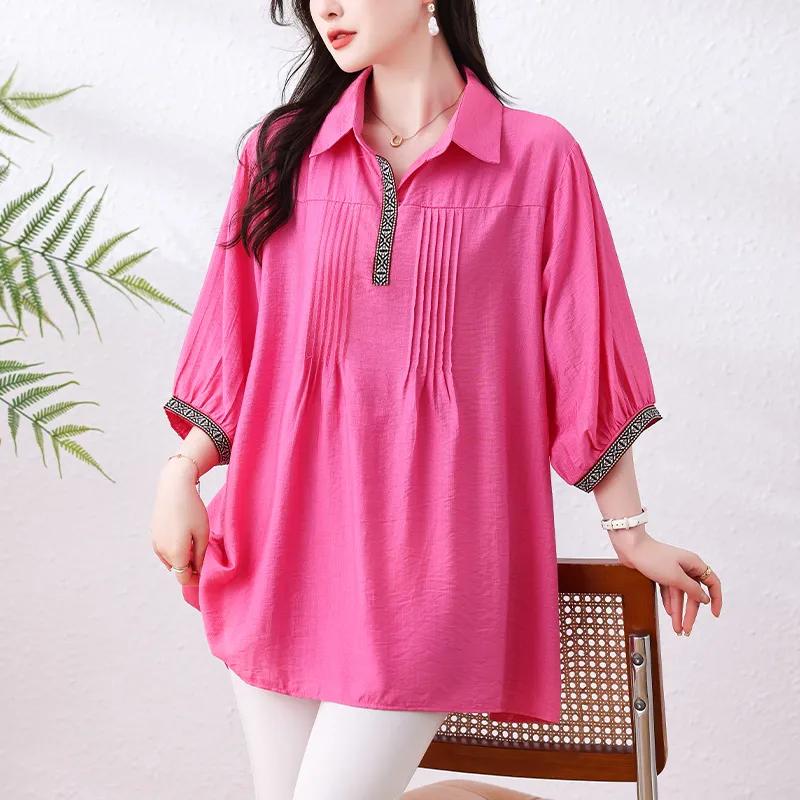 Women's Blouse 3/4 Sleeve Loose Spring and Summer Casual Women's Blouse Large Size Loose Shirt