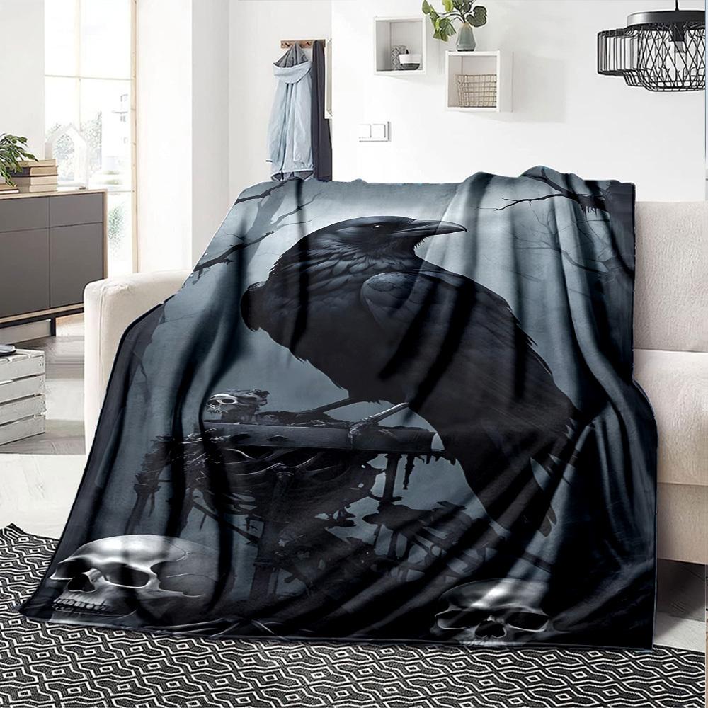 1pc Crow, Skulls Soft Warm Throw Blanket Nap Blanket For Couch Sofa Office Bed Camping Travel,Comfortable