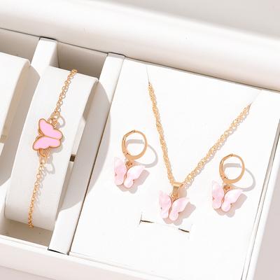 4 Piece Women Fashionable And Elegant Butterfly Pendants Forest Style Earrings Collarbone Chains Bracelets Temperament Set