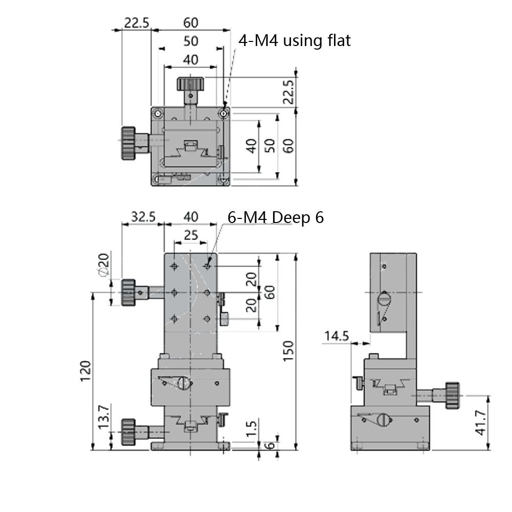 Manual Trimming Platform Adjustable Gear Guide High Accuracy Lifting Stage 40x60mm
