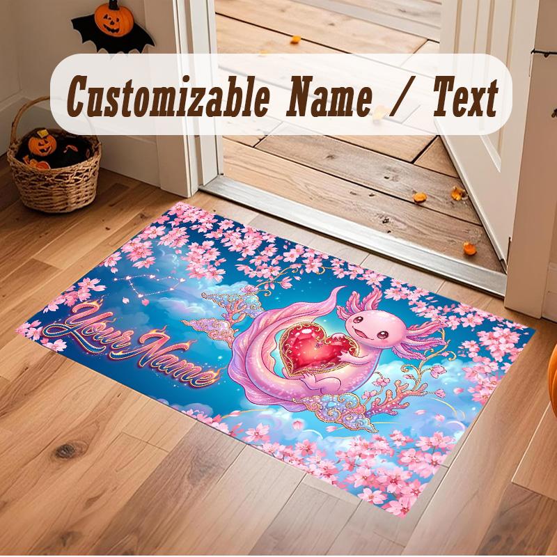 Floral Garden Theme Soft Crystal Velvet Rug Custom Name & Text Print Non Slip Floor Rug for Bedroom Living Room