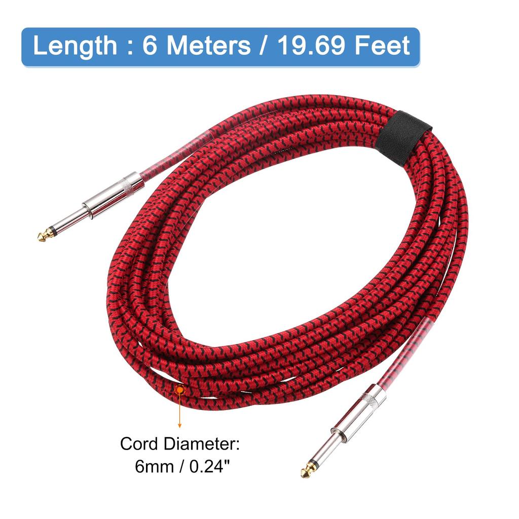 uxcell 20ft Guitar Instrument Cable, 14" to 14" Straight 6.35mm Female to Female Jack Stereo Audio Interconnect Cord Balanced Line for Guitar and