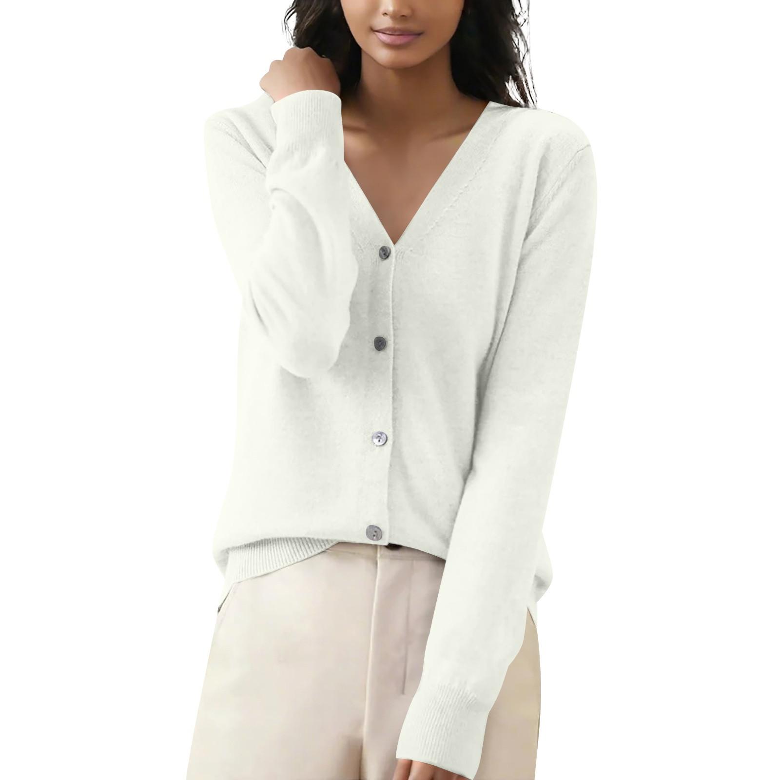 

Женская повседневная мода, удобная короткая куртка-кардиган с длинными рукавами и V-образным вырезом L белый