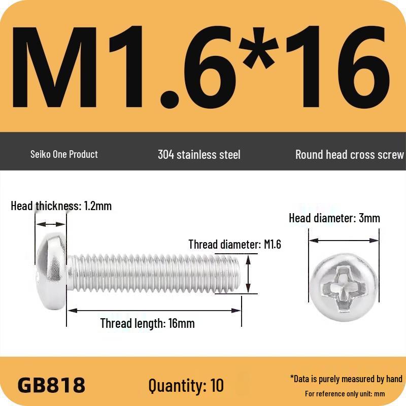 Phillips Pan Head Machine Screws, 304 Stainless Steel, Sizes M1-M10