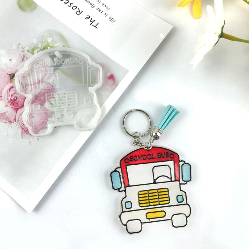 DIY Cartoon School Bus Keychain Silicone Epoxy Mold DIY Keychain Pendant Jewelry Crafting Mould for Bag Decorations