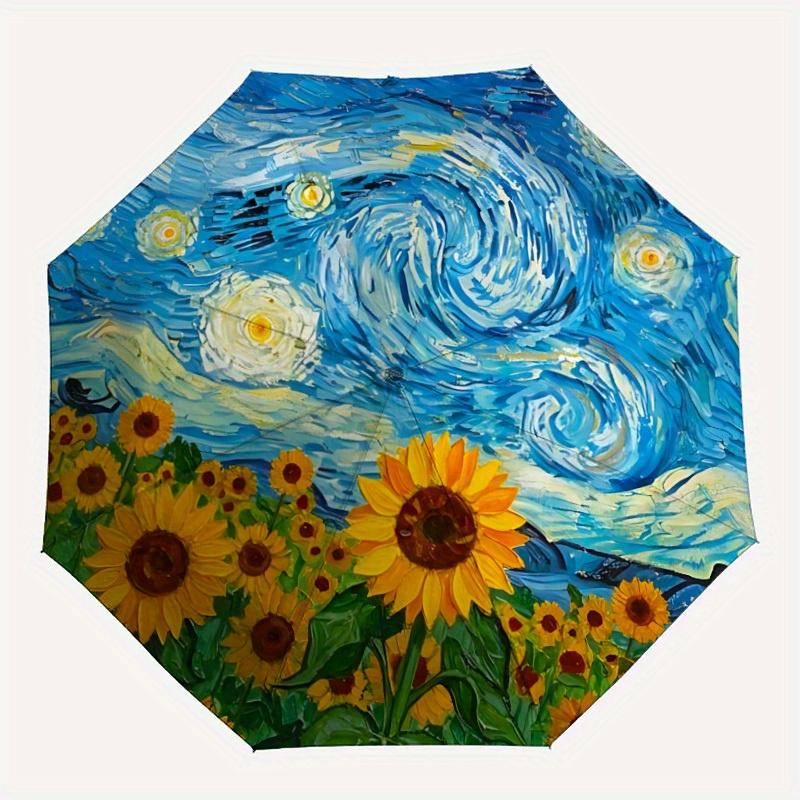 

1pc Sunflower Starry Auto Open/close, All-Season Portable Folding Umbrella for Women & Men, Travel, Everyday, Formal Events - Compact Luxury Parasol,