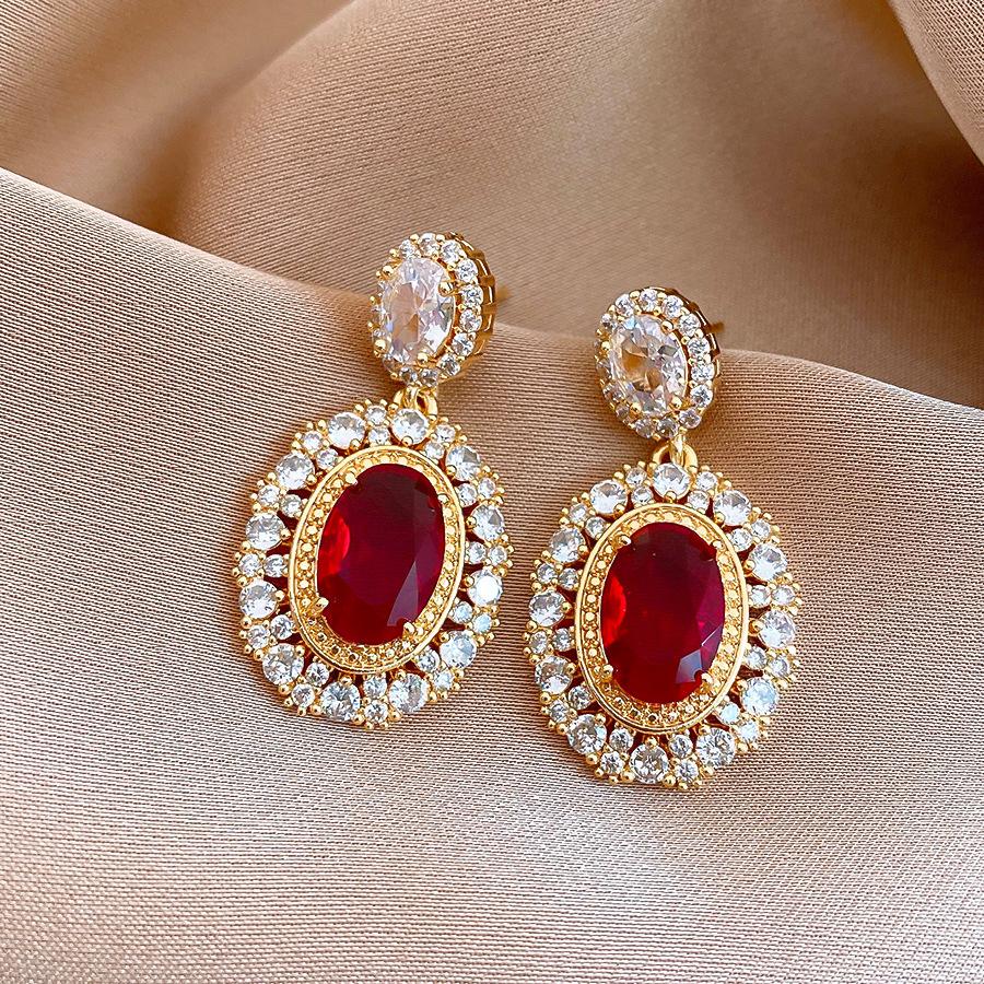 

18k real gold electroplated court style oval zircon earrings, stud earrings, exquisite earrings for women