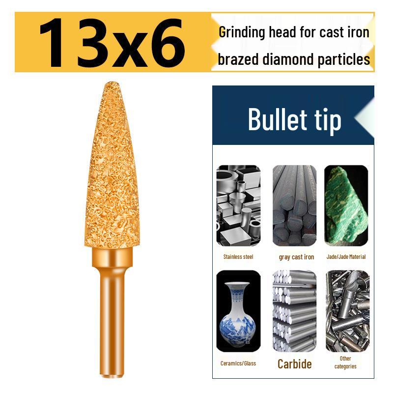 Brazed Bullet Diamond Grinding Bit for Cast Iron, 6mm Shank, 15 Polishing
