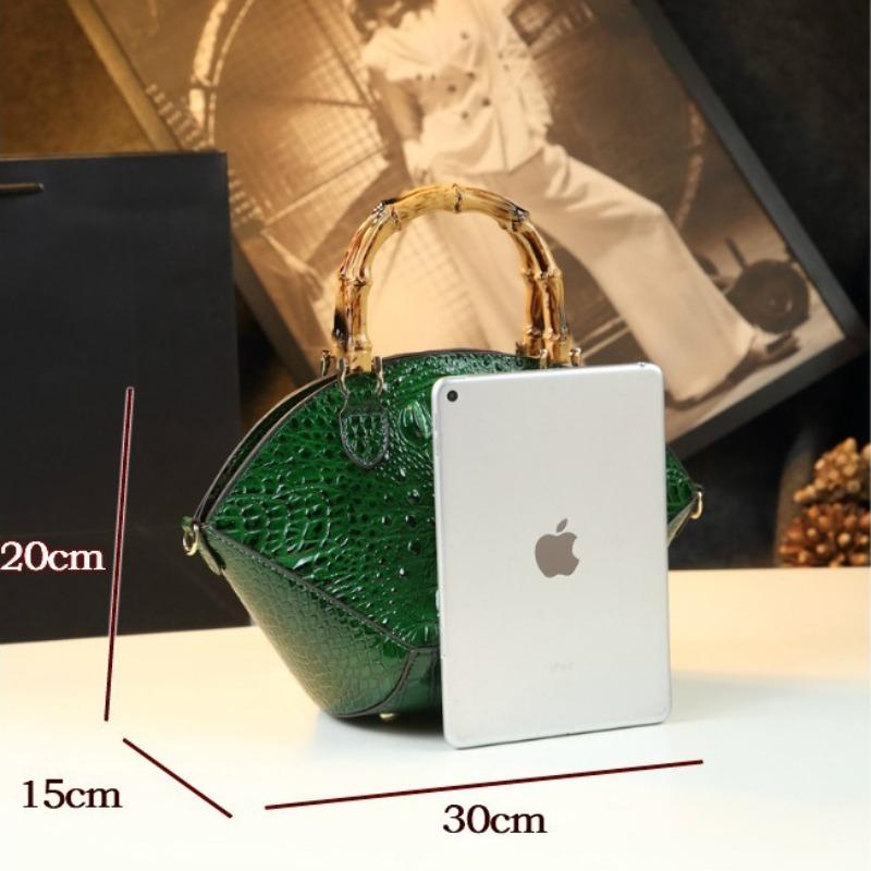 Hard Leather Women's Bag, 2026 New Fashiable Bamboo-patterned Handbag, Shell-style Messenger Bag with Crocodile Pattern