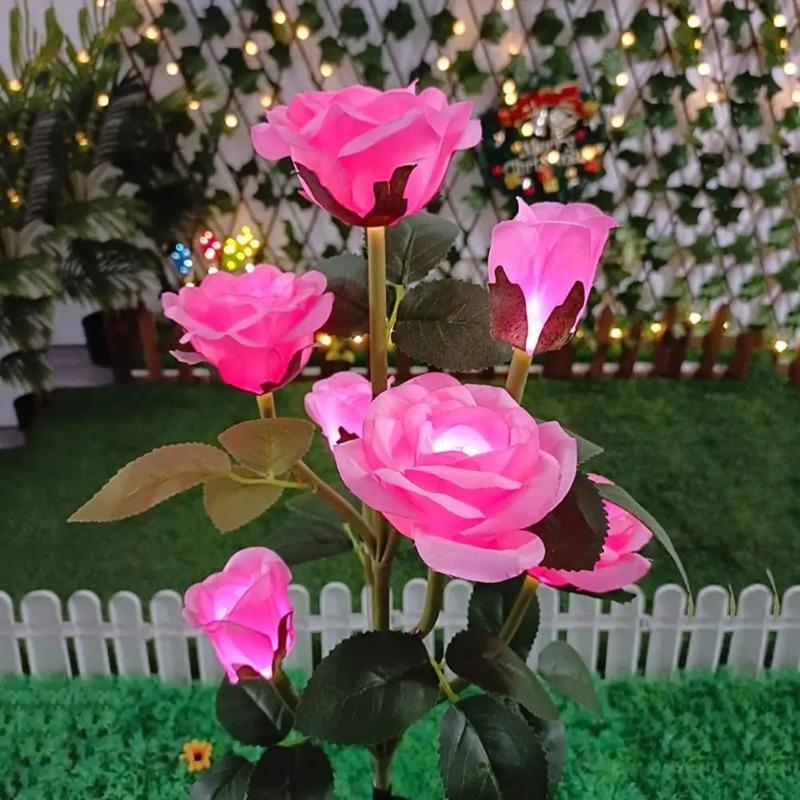 5 Heads Solar Lights Outdoor Decorative Solar Garden Lights Rose Flower Lawn Lamp for Yard Patio Garden Decor 800mah
