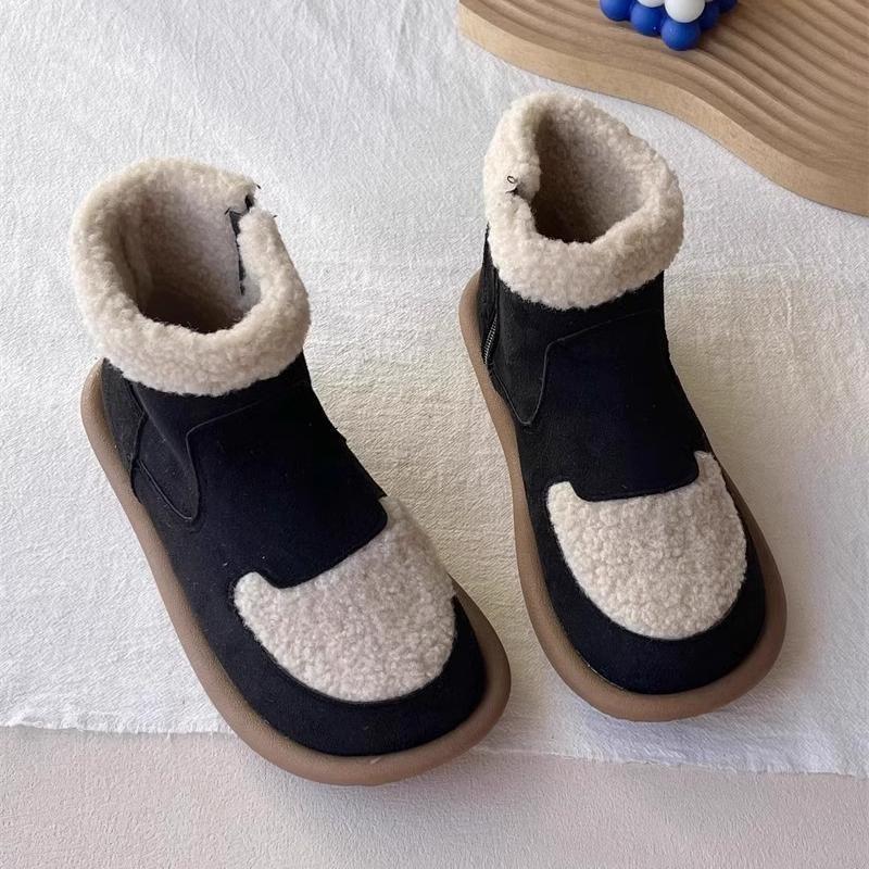 Ploché zimní sněhule ke kotníku s kulatou špičkou, dámská obuv 2025, módní ohrnutý okraj, jednoduchý nízký podpatek, dámské boty Botas