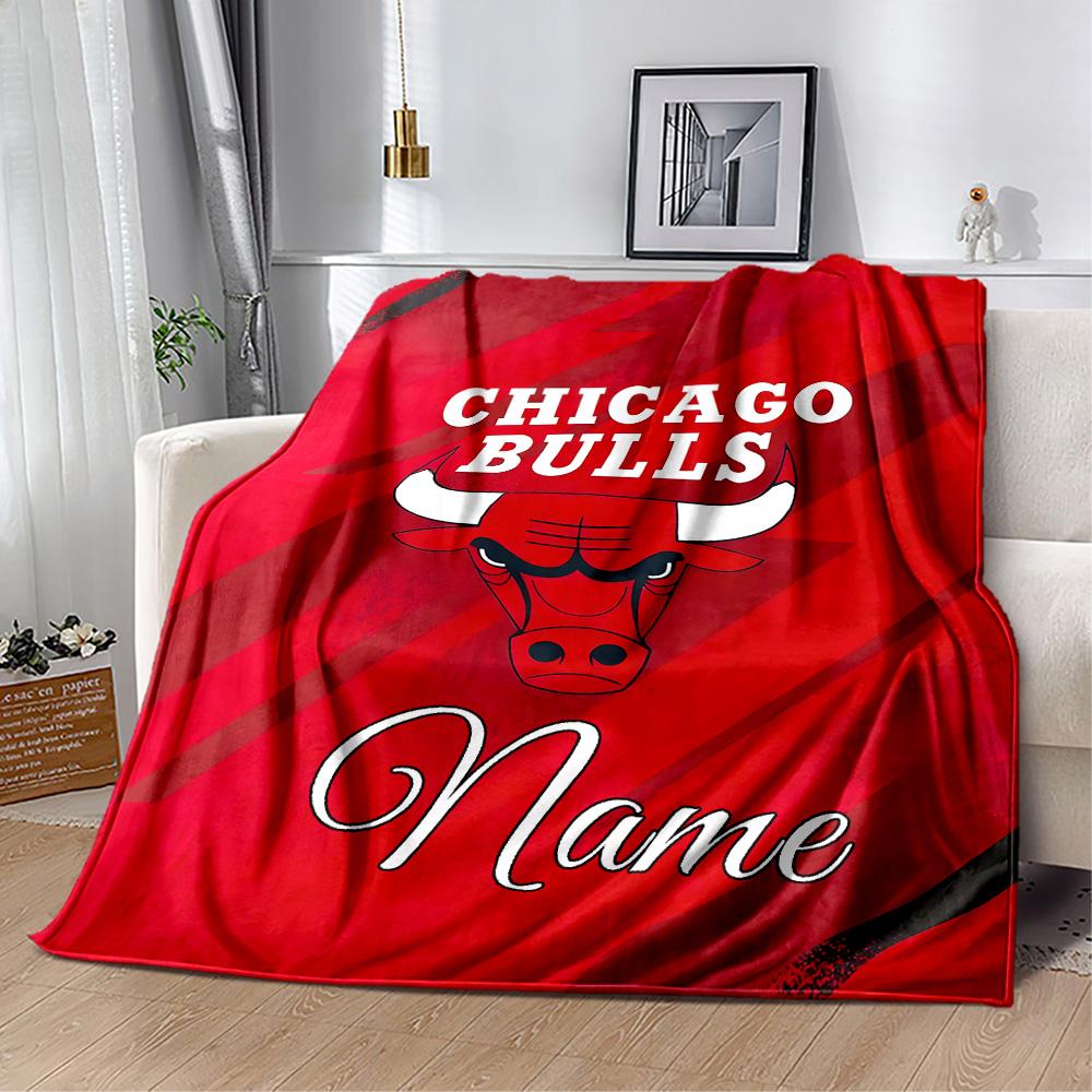 Chicago Bulls Fan Gear Personalized Name Blanket Cozy Customizable Blanket Durable Comfort Versatile for Picnics Nap Home Decor Bed All-Season Use