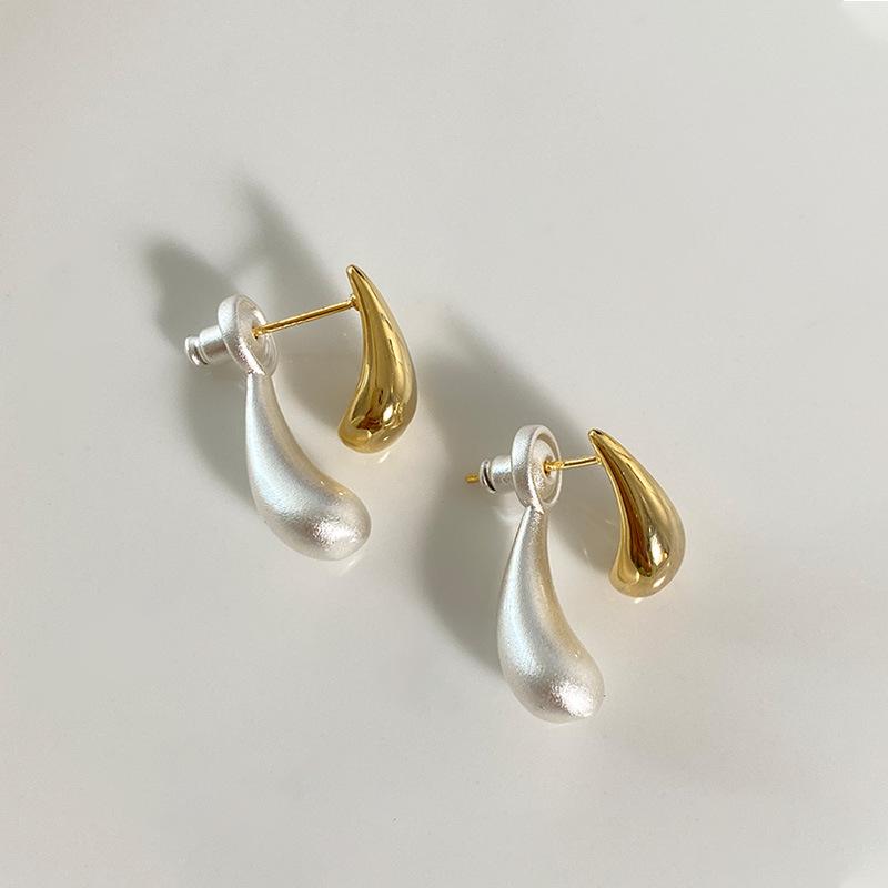 Light Luxury Elegant Gold Color Contrast Drop Metal Stud Earrings For Women Fashion Simple Geometry Jewelry Party Gifts