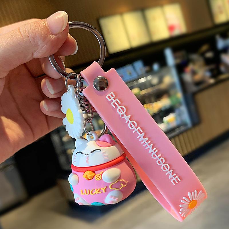 Korean Lucky Fortune Cat 3D Keychain Pendant - Creative Cartoon Festive Charm