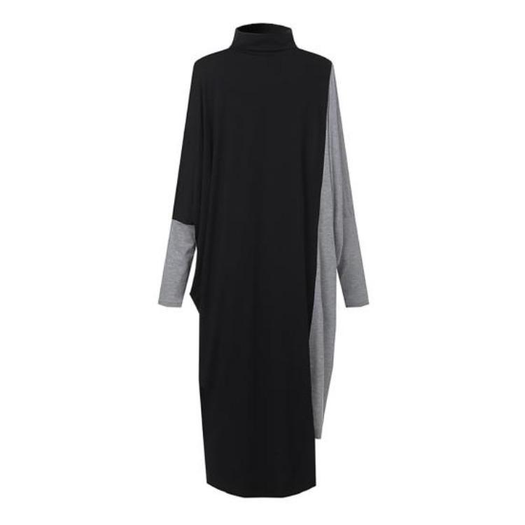 Plus Size Autumn Patchwork Color Midi Dress Loose Fit Cold Resistant Mid Calf Length Popular Lady Shopping Dress