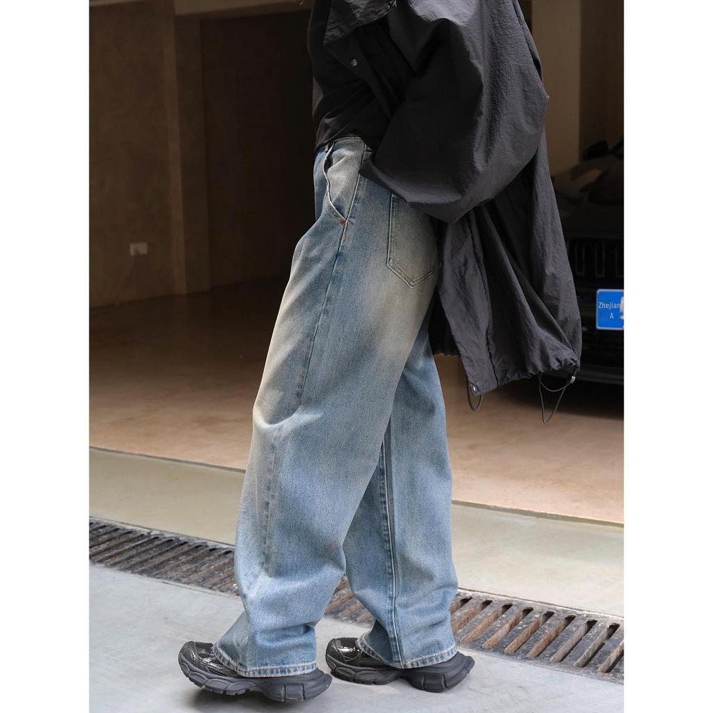 Louvre Retro Waxed Wide-Leg Jeans for Women - Autumn/Winter Fashionable Korean Style