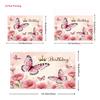 2D Princess Birthday Backdrop Pink Butterflies & Golden Crown Party Background Cloth