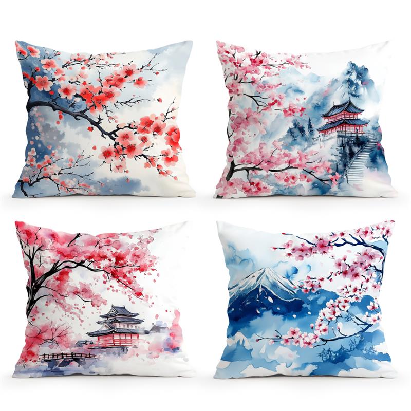 Cherry Blossom Cushions Pillowcase Printed Polyester 45x45cm Throw Pillow Cover Decorative Sofa Cushion Pillowslip Home Decor