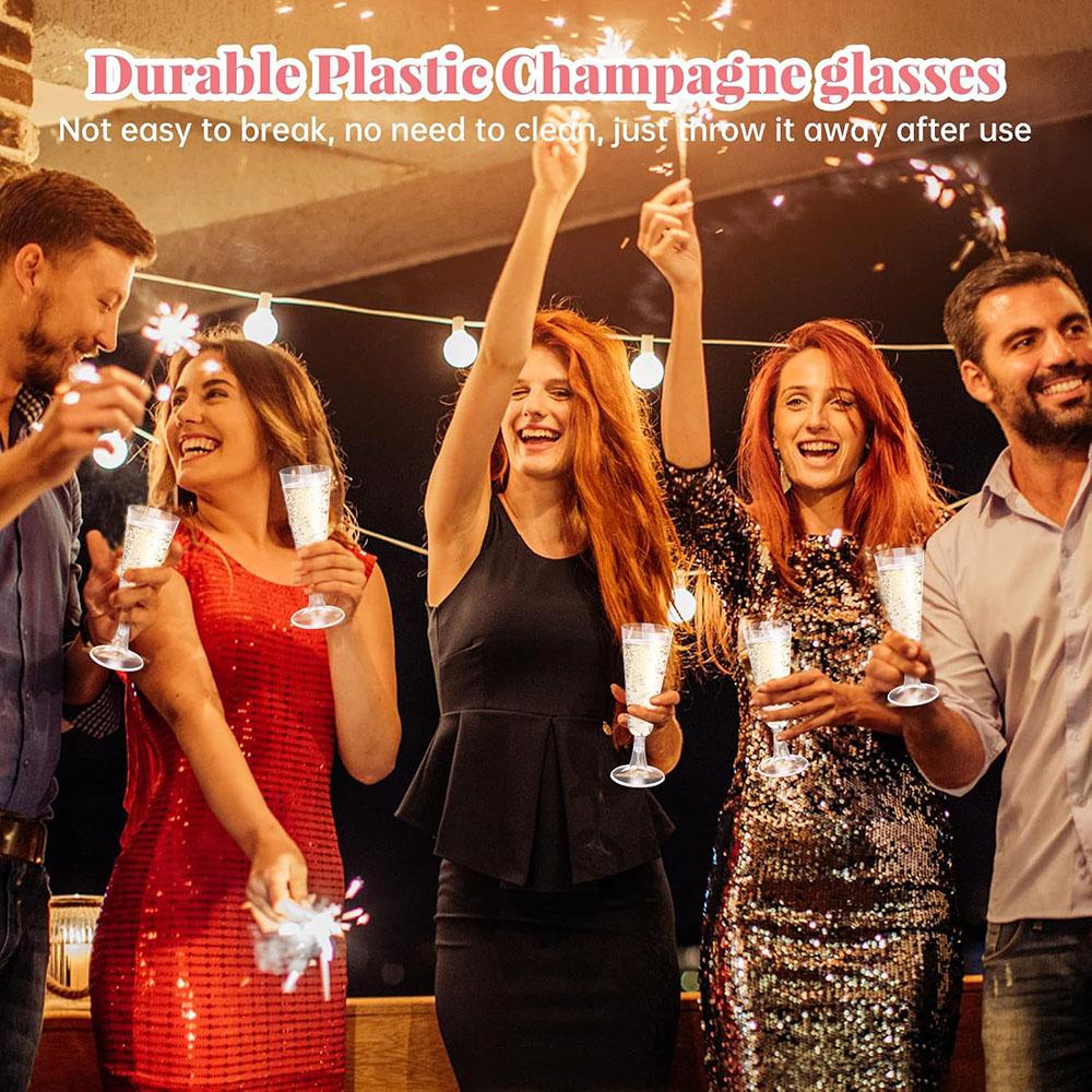 Plastic Champagne Flutes Disposable Glasses 5.5 Oz Mimosa Glasses Wedding Toasting Glasses for Christmas Party Cocktail Cups