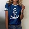 Summer European and American Style Inverted Hook Ocean 3D Printed Women's Fashionable Round Neck Short Sleeved T-shirt