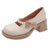 Mary Jane shoes spring summer Internet celebrity white high heels women French thick heel light mouth small leather shoes single shoes women