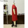 Women Knit Nightgown Red Button Long Robe Plus Size For Fat Girls Loose Home Wear Sleepwear For Night Rest Daily Loungewear