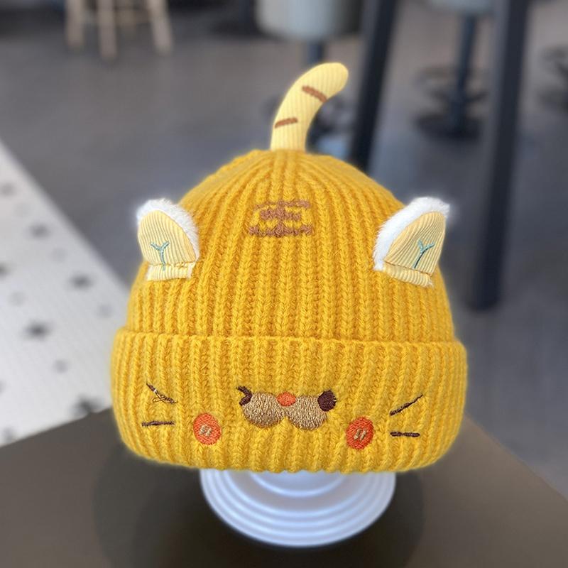 

Милая детская шапка с изображением тигра из мультфильма, теплая зимняя детская шапка-бини, однотонная уличная шапка для младенцев и малышей, кавайная защитная шапка для ушей жёлтый
