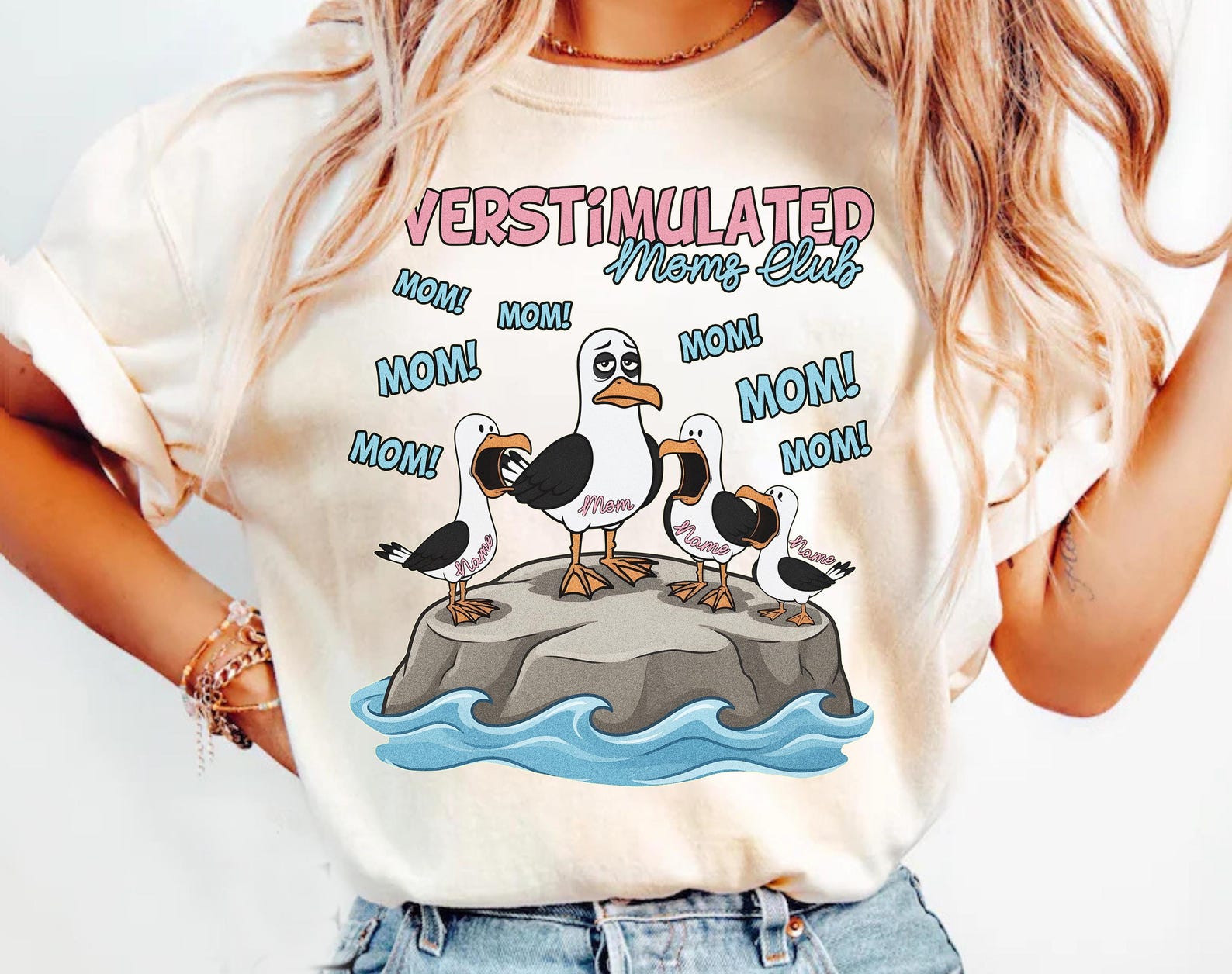 Overstimulated Moms Club Seagull Shirt, Funny Mom Life Casual Top 4XL