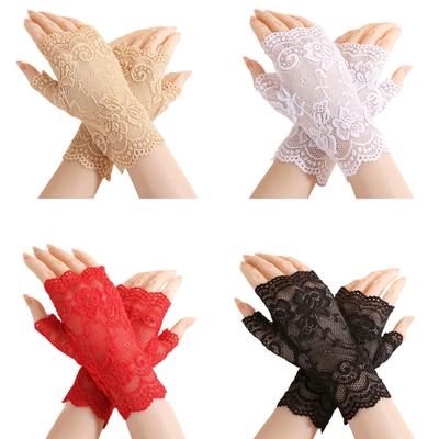 Bridal Gloves With Delicate Lace Design Half Finger Coverage Perfect For Church Outdoor Ceremonies