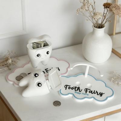 3D tištěný držák na vypadlé zuby Roztomilá bílá krabička ve tvaru zubu pro dětské první vypadlé zuby Krabička na vzpomínku na vypadlé zuby pro chlapce a dívky