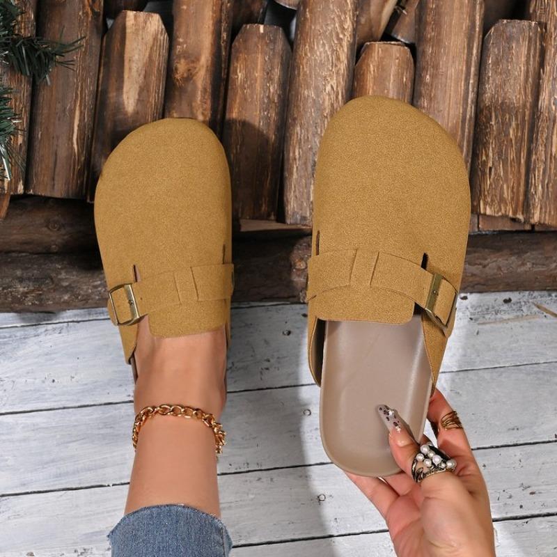 Retro Fashion Women's Shoes Thick-Soled Solid Color Slingback Shoes Soft Soled Home Shoes Suede Clogs Sandals Spring and Autumn