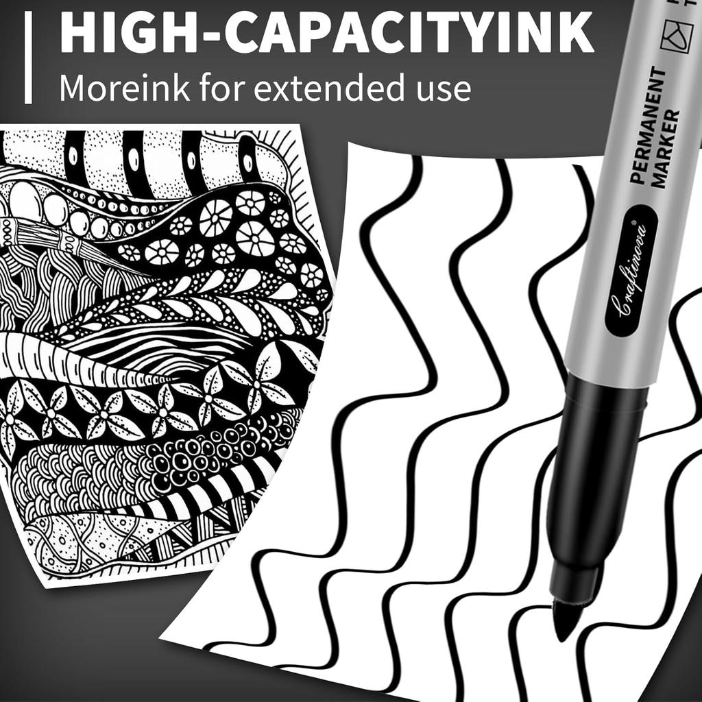 Black Permanent Markers Bulk Fine Point, Fine Tip Markers Set, Quick Drying and Fade Resistant, Works on Wood, Plastic, Paper, Metal for Classroom,