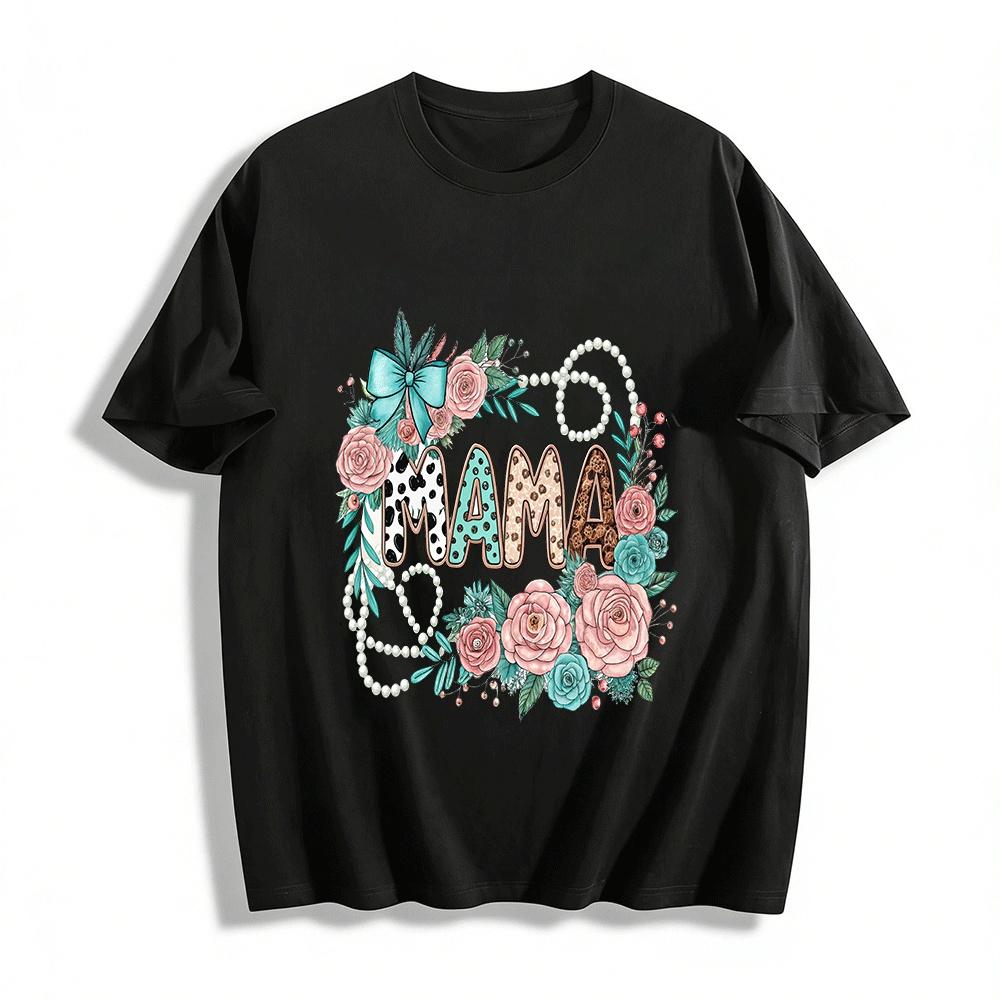 

Vintage Floral Pearl MAMA Print Casual Tee For Mom Pure cotton T-shirt XXS