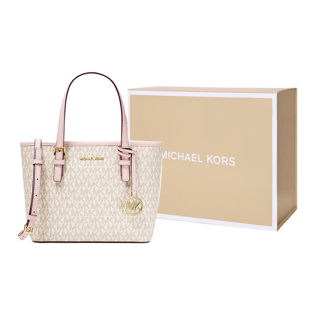 Michael Kors MK Jet Set Monogram Color Block Borsa Tote in Pelle da Pendolare Donna Vanilla-White 35T9GTVT0B-640