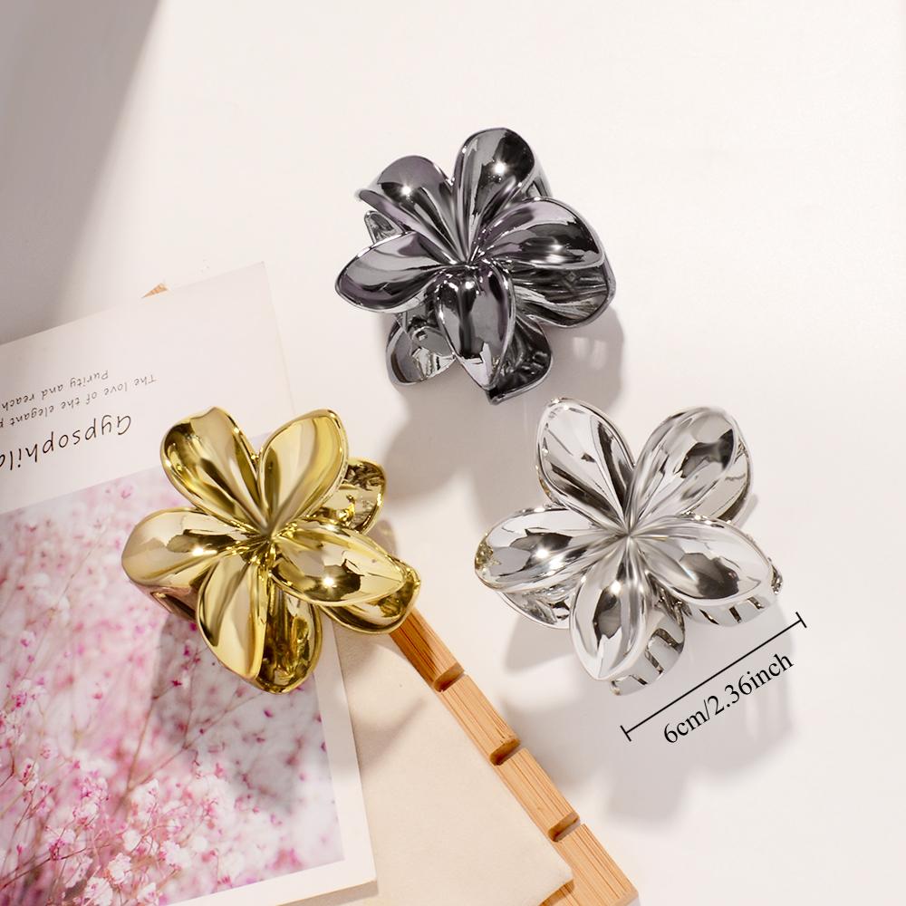 3pcs Large Small PVC Bauhinia Flower Hair Claw Clips for Women Girls Trendy Gold Silver Color Hairpin Accessories Styling Gifts