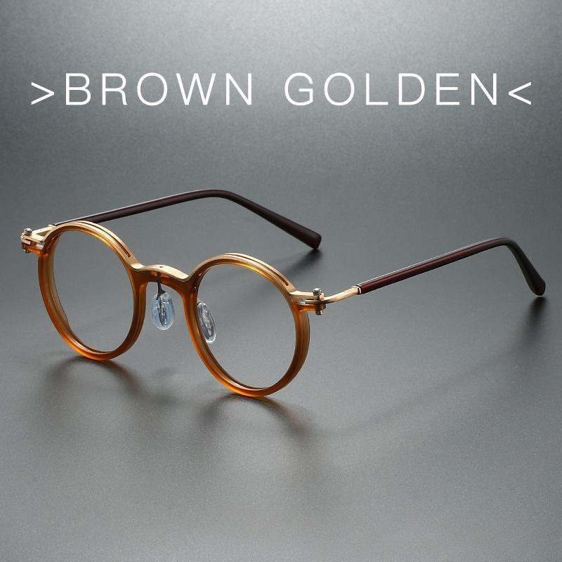 

Дизайн у стилі ретро Розкішна кругла оправа Оправа для окулярів для чоловіків жінок Ультралегкий сплав нержавіючої сталі Окуляри з захистом від синього світла коричневий