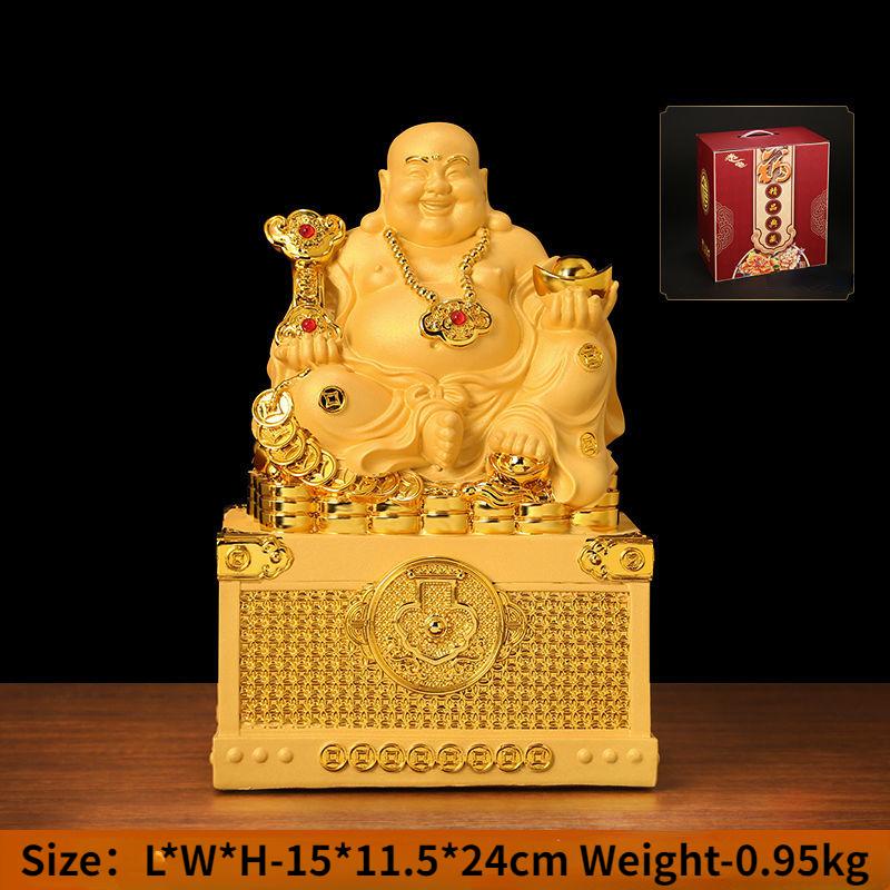

Золотая статуя Будды Майтрейи, украшение для привлечения богатства, сберегательный банк, Смеющийся Будда, коробка для богатства, украшение для гостиной