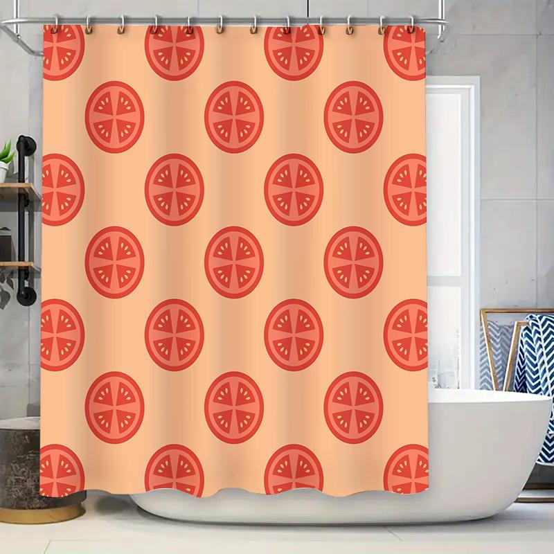 

Creative Bathroom DecorTomato Print Shower Curtain Set for Home Decoration Easy Installation Washable Red Fruits Pattern Bath Li 90x180cm