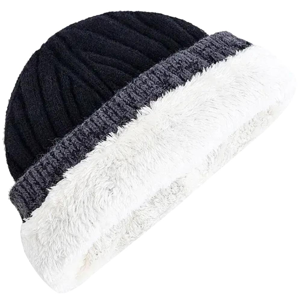 Unisex Winter Warm Hats Plush Fur Lined Beanie Cap For Man Woman Color Blocking Winter Knitted Hat