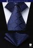 [HISDERN] Business Navy Tie 3-Piece Set - Stylish, Perfect for Weddings, Blue Tie, Pocket Square, Men's Formal Wear, Gift, Washable T3-01