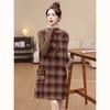 D.F.DEAR Damen Woll Karo Westenkleid & Basic Shirt Set