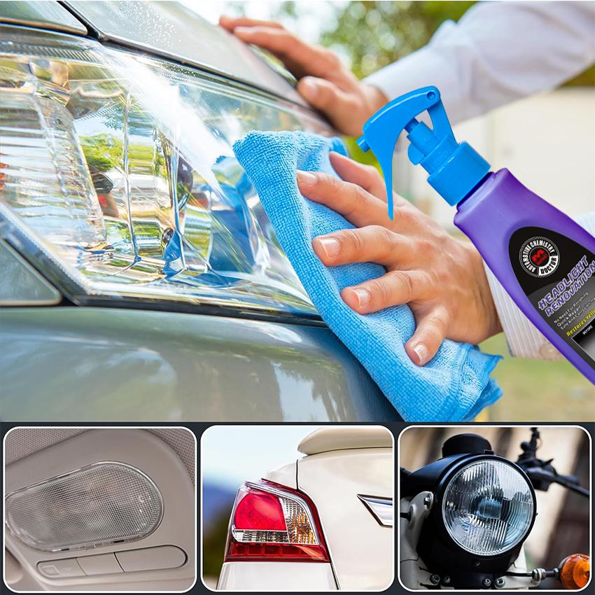 Headlight Restoration Spray: Ceramic Coating, Self-Leveling Tech, 5-Min Dry, Anti-Yellowing & UV Guard (120ml)
