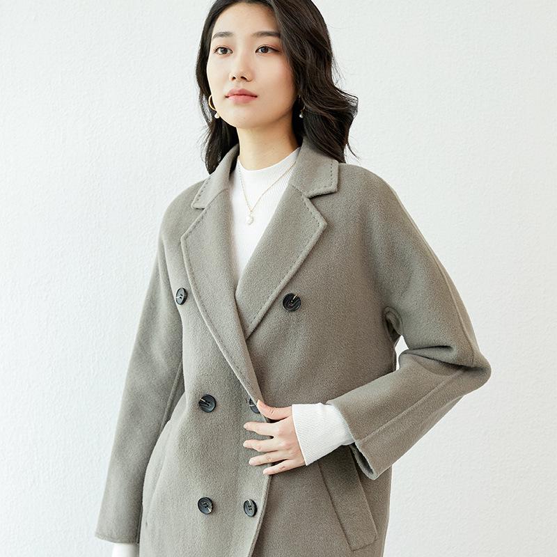 Women's Double-Breasted Wool Coat with Suit Collar - Korean Loose Slimming Style